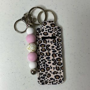 Cheetah Print Keychain With Chapstick Holder